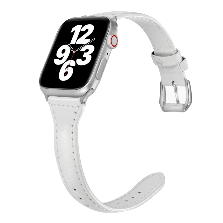 Universal T-shaped Thin Leather Watch Band For Apple Watch Series 7 41mm / 6 & SE & 5 & 4 40mm / 3 & 2 & 1 38mm(White) by buy2fix