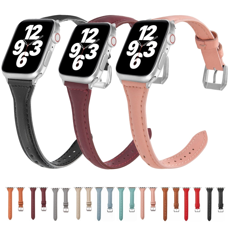 Universal T-shaped Thin Leather Watch Band For Apple Watch Series 7 41mm / 6 & SE & 5 & 4 40mm / 3 & 2 & 1 38mm(White) by buy2fix