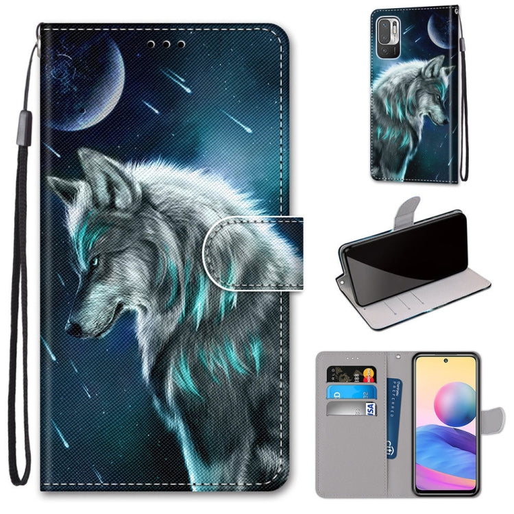 For Xiaomi Redmi Note 10 5G Coloured Drawing Cross Texture Horizontal Flip PU Leather Case with Holder & Card Slots & Wallet & Lanyard(Pensive Wolf) - Xiaomi Cases by buy2fix | Online Shopping UK | buy2fix