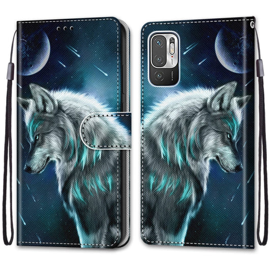 For Xiaomi Redmi Note 10 5G Coloured Drawing Cross Texture Horizontal Flip PU Leather Case with Holder & Card Slots & Wallet & Lanyard(Pensive Wolf) by buy2fix