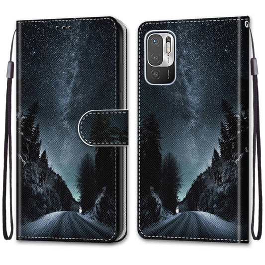 For Xiaomi Redmi Note 10 5G Coloured Drawing Cross Texture Horizontal Flip PU Leather Case with Holder & Card Slots & Wallet & Lanyard(Mountain Road Starry Sky) by buy2fix