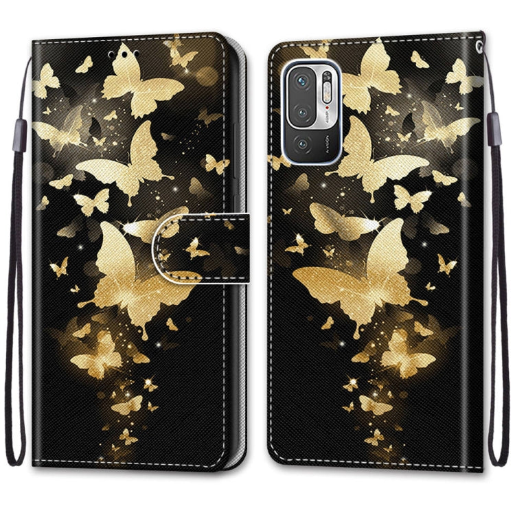 For Xiaomi Redmi Note 10 5G Coloured Drawing Cross Texture Horizontal Flip PU Leather Case with Holder & Card Slots & Wallet & Lanyard(Golden Butterfly Group) - Xiaomi Cases by buy2fix | Online Shopping UK | buy2fix