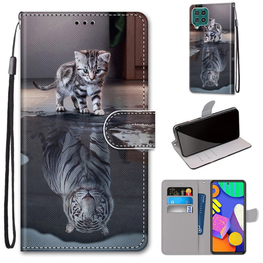 For Samsung Galaxy F62 / M62 Coloured Drawing Cross Texture Horizontal Flip PU Leather Case with Holder & Card Slots & Wallet & Lanyard(Cat Becomes Tiger) by buy2fix