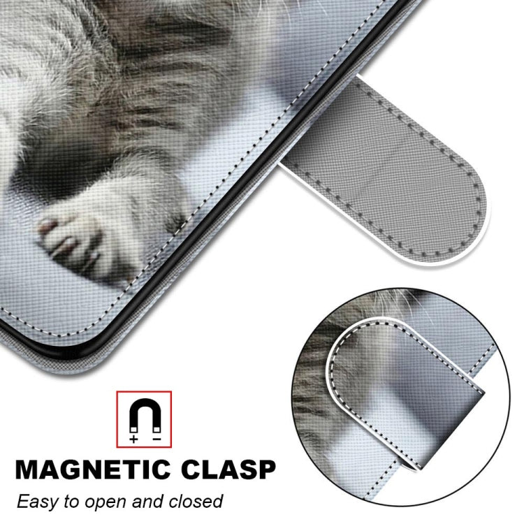 For Samsung Galaxy S21 FE Coloured Drawing Cross Texture Horizontal Flip PU Leather Case with Holder & Card Slots & Wallet & Lanyard(Small Gray Cat) by buy2fix