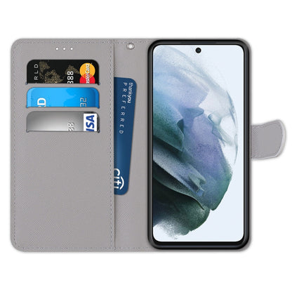 For Samsung Galaxy S21 FE Coloured Drawing Cross Texture Horizontal Flip PU Leather Case with Holder & Card Slots & Wallet & Lanyard(Frog Kitten) by buy2fix