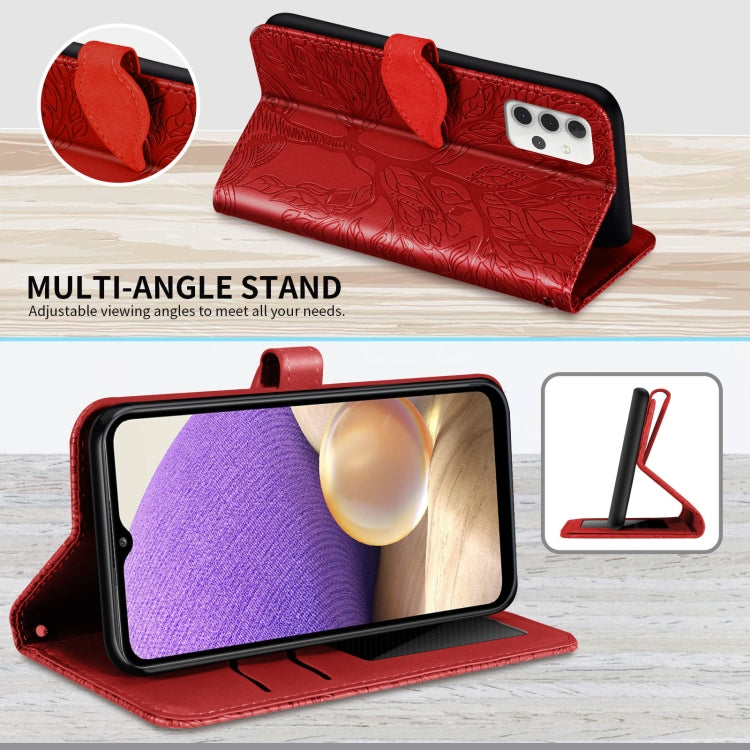 For Samsung Galaxy A32 5G Life of Tree Embossing Pattern Horizontal Flip Leather Case with Holder & Card Slot & Wallet & Photo Frame & Lanyard(Red) by buy2fix