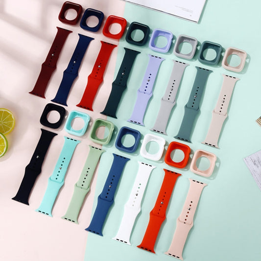 Silicone Watch Band + Watch Protective Case Set For Apple Watch Series 9 / 8 / 7 41mm (Pink) by buy2fix