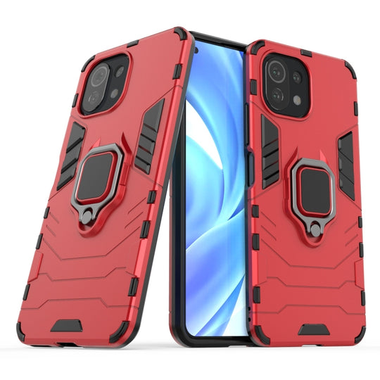 For Xiaomi Mi 11 Lite Shockproof PC + TPU Protective Case with Magnetic Ring Holder(Red)