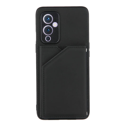 For OnePlus 9 Skin Feel PU + TPU + PC Back Cover Shockproof Case with Card Slots & Holder & Photo Frame(Black) by buy2fix
