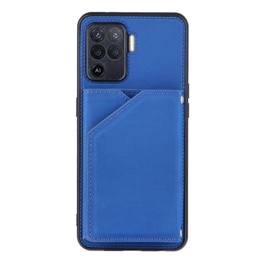 For OPPO A94 Skin Feel PU + TPU + PC Back Cover Shockproof Case with Card Slots & Holder & Photo Frame(Blue) by buy2fix