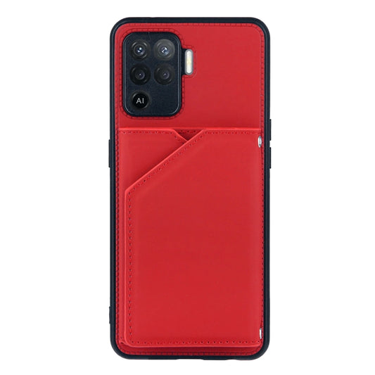 For OPPO A94 Skin Feel PU + TPU + PC Back Cover Shockproof Case with Card Slots & Holder & Photo Frame(Red) by buy2fix