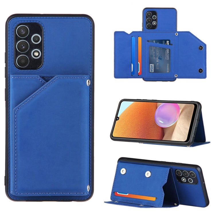 For Samsung Galaxy A32 4G (EU Version) Skin Feel PU + TPU + PC Back Cover Shockproof Case with Card Slots & Holder & Photo Frame(Blue) by buy2fix