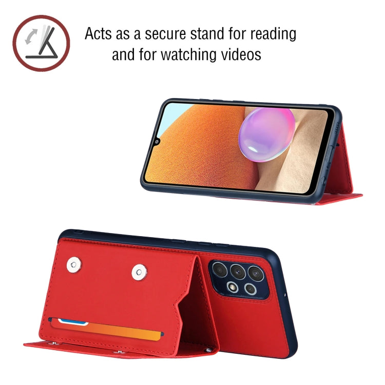 For Samsung Galaxy A32 4G (EU Version) Skin Feel PU + TPU + PC Back Cover Shockproof Case with Card Slots & Holder & Photo Frame(Red) by buy2fix