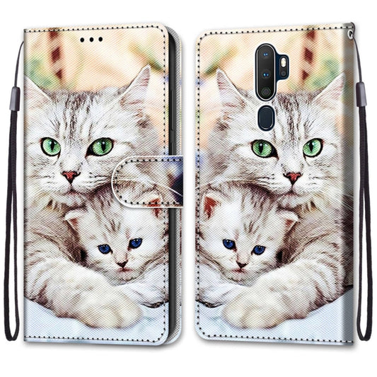 For OPPO A9 (2020) / A5 (2020) / A11X / A11 Coloured Drawing Cross Texture Horizontal Flip PU Leather Case with Holder & Card Slots & Wallet & Lanyard(Big Cat Holding Kitten) by buy2fix