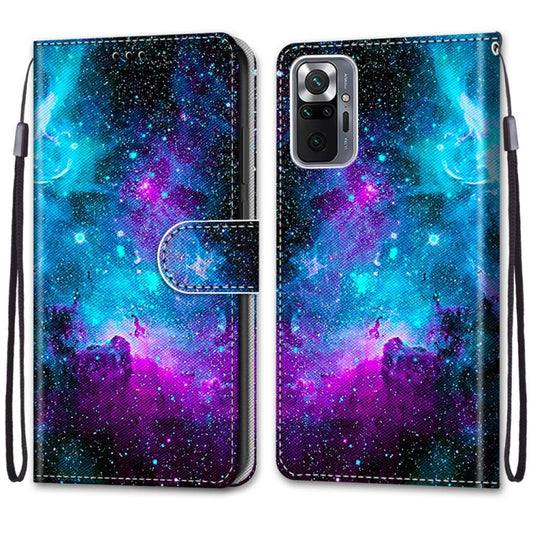 For Xiaomi Redmi Note 10 Pro Max / Note 10 Pro Coloured Drawing Cross Texture Horizontal Flip PU Leather Case with Holder & Card Slots & Wallet & Lanyard(Purple Green Starry Sky) by buy2fix