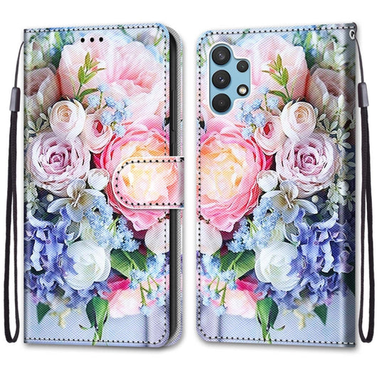 For Samsung Galaxy A32 4G / A32 Lite Coloured Drawing Cross Texture Horizontal Flip PU Leather Case with Holder & Card Slots & Wallet & Lanyard(Light Pink Bouquet) by buy2fix