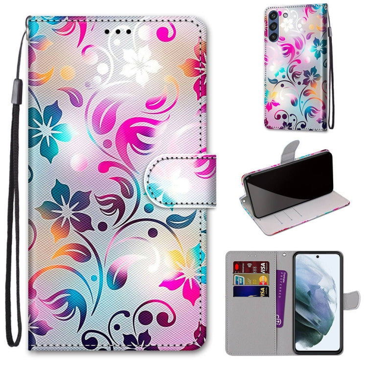 For Samsung Galaxy S21 FE Coloured Drawing Cross Texture Horizontal Flip PU Leather Case with Holder & Card Slots & Wallet & Lanyard(Gradient Colorful Flower) by buy2fix