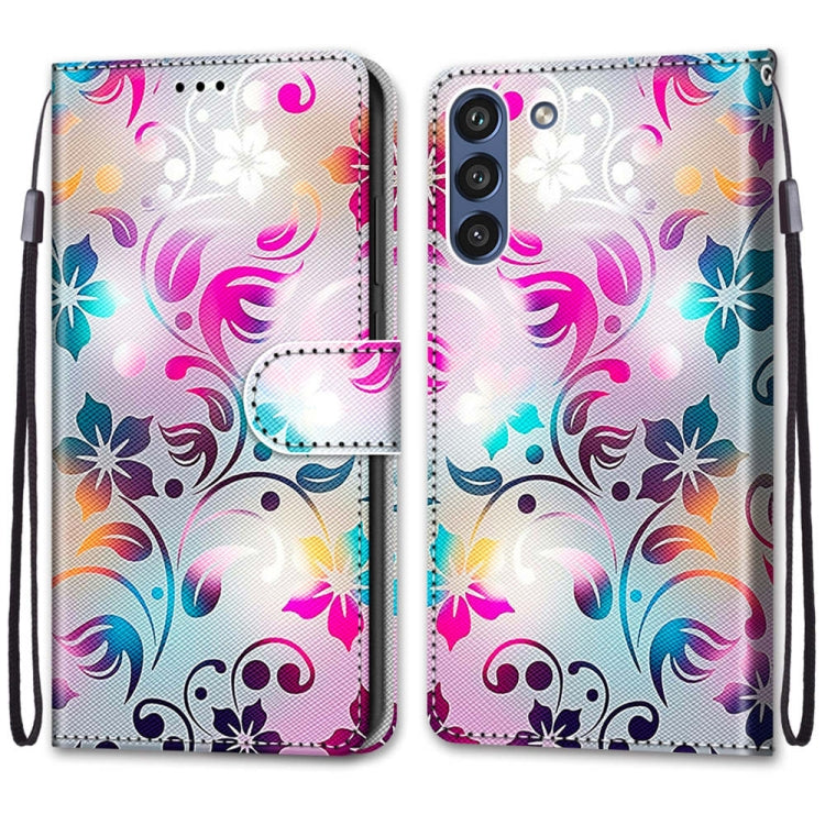 For Samsung Galaxy S21 FE Coloured Drawing Cross Texture Horizontal Flip PU Leather Case with Holder & Card Slots & Wallet & Lanyard(Gradient Colorful Flower) by buy2fix