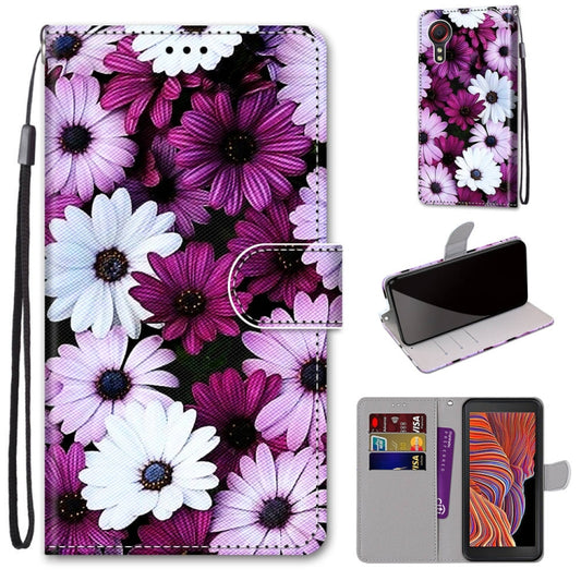 For Samsung Galaxy Xcover 5 Coloured Drawing Cross Texture Horizontal Flip PU Leather Case with Holder & Card Slots & Wallet & Lanyard(Chrysanthemum Pink White Purple) by buy2fix