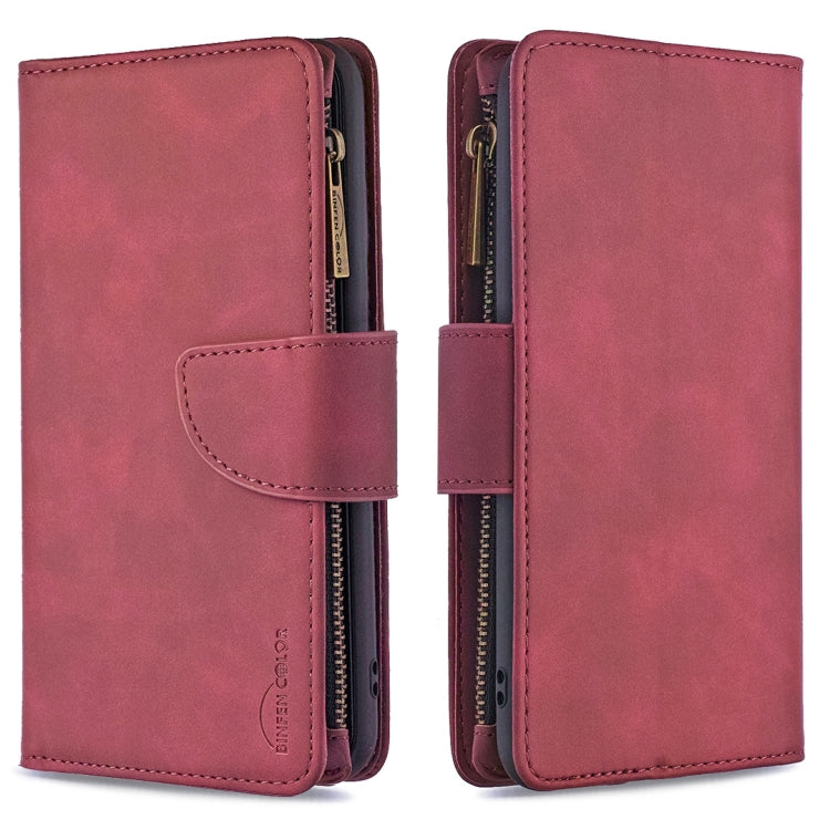 For Xiaomi Poco X3 Skin Feel Detachable Magnetic Zipper Horizontal Flip PU Leather Case with Multi-Card Slots & Holder & Wallet & Photo Frame & Lanyard(Red) by buy2fix