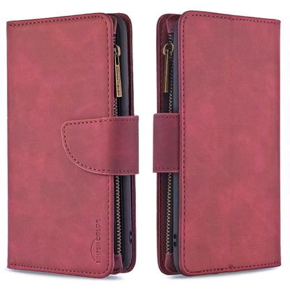 For Xiaomi Poco X3 Skin Feel Detachable Magnetic Zipper Horizontal Flip PU Leather Case with Multi-Card Slots & Holder & Wallet & Photo Frame & Lanyard(Red) by buy2fix