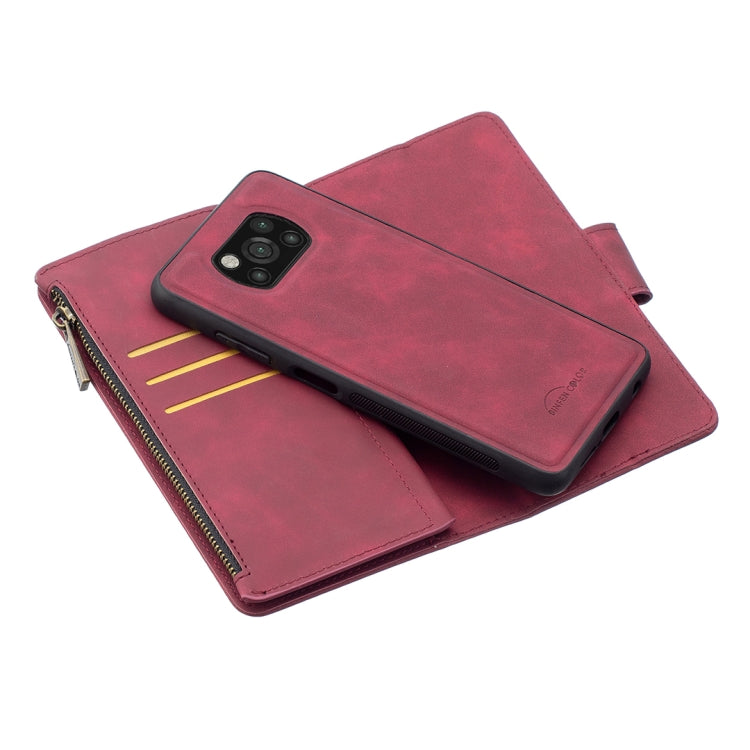 For Xiaomi Poco X3 Skin Feel Detachable Magnetic Zipper Horizontal Flip PU Leather Case with Multi-Card Slots & Holder & Wallet & Photo Frame & Lanyard(Red) by buy2fix