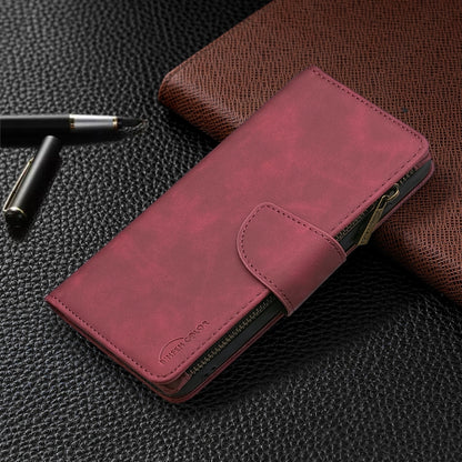 For Xiaomi Poco X3 Skin Feel Detachable Magnetic Zipper Horizontal Flip PU Leather Case with Multi-Card Slots & Holder & Wallet & Photo Frame & Lanyard(Red) by buy2fix