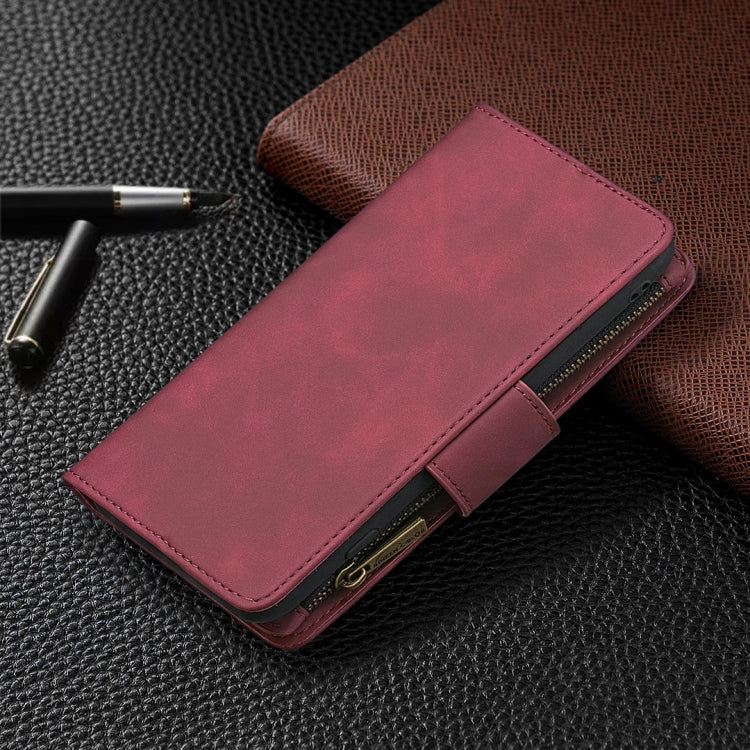 For Xiaomi Poco X3 Skin Feel Detachable Magnetic Zipper Horizontal Flip PU Leather Case with Multi-Card Slots & Holder & Wallet & Photo Frame & Lanyard(Red) by buy2fix