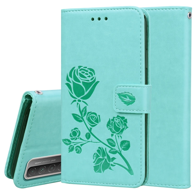 For Huawei P smart 2021 Rose Embossed Horizontal Flip PU Leather Case with Holder & Card Slots & Wallet(Green) by AutSpace