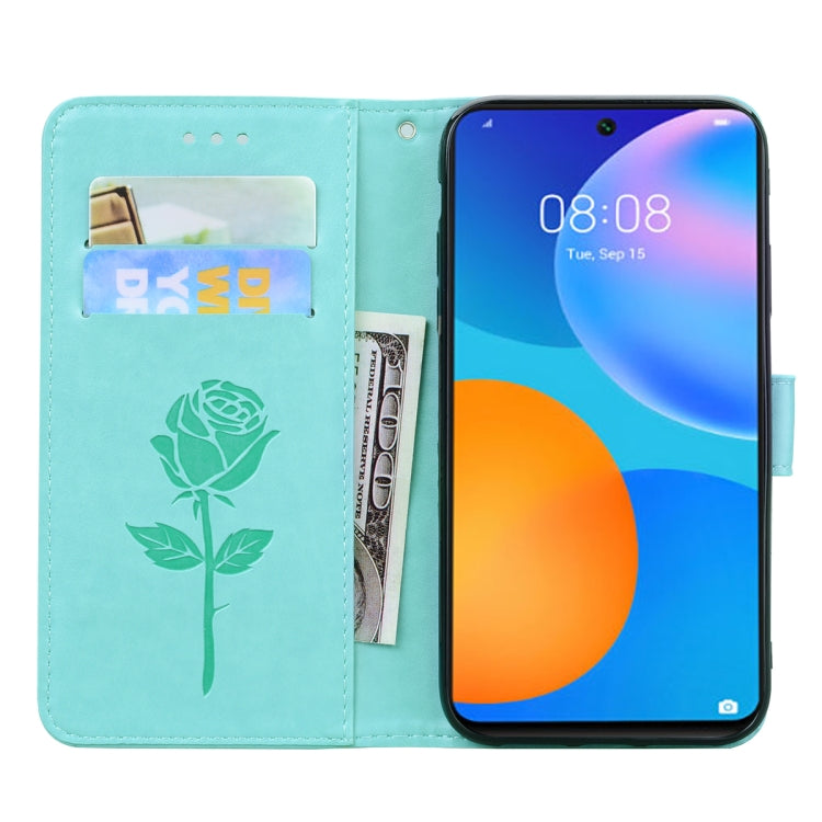 For Huawei P smart 2021 Rose Embossed Horizontal Flip PU Leather Case with Holder & Card Slots & Wallet(Green) by AutSpace