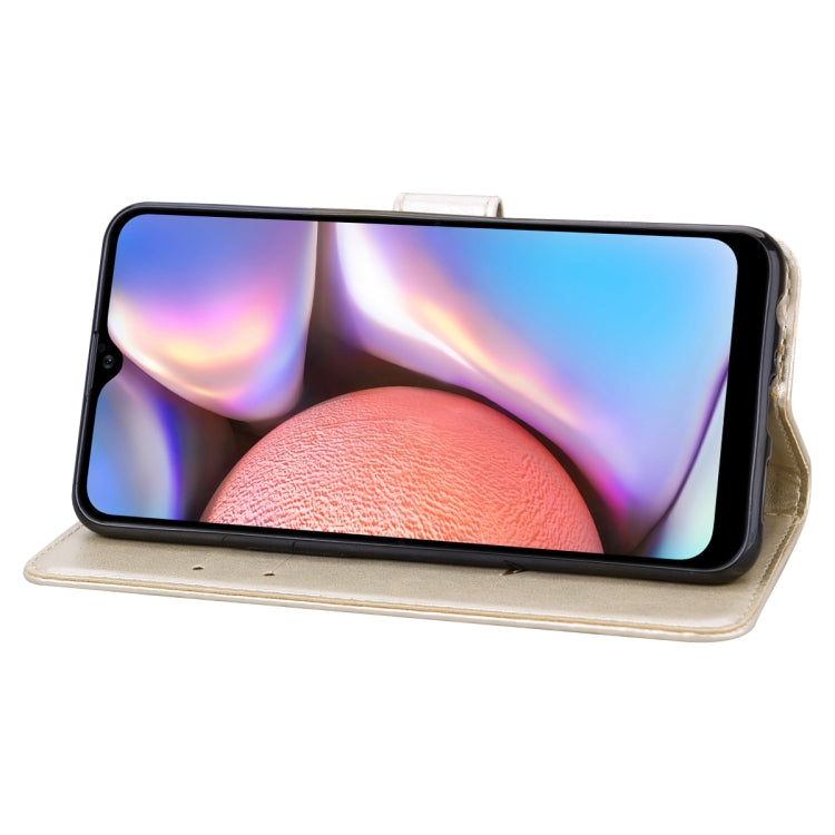 For Samsung Galaxy A12 Rose Embossed Horizontal Flip PU Leather Case with Holder & Card Slots & Wallet(Gold) by buy2fix