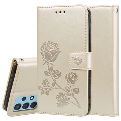 For Samsung Galaxy A32 4G Rose Embossed Horizontal Flip PU Leather Case with Holder & Card Slots & Wallet(Gold) by buy2fix