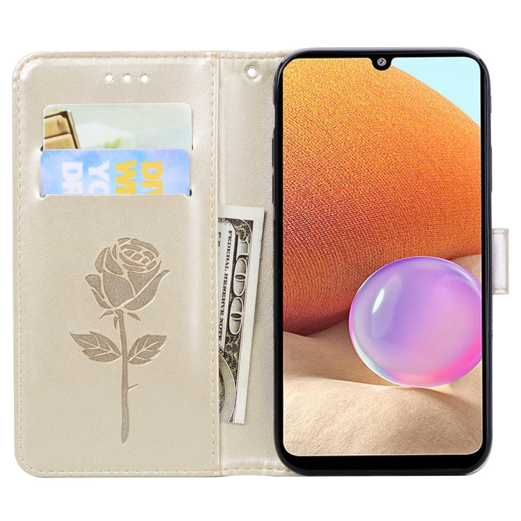 For Samsung Galaxy A32 4G Rose Embossed Horizontal Flip PU Leather Case with Holder & Card Slots & Wallet(Gold) by buy2fix