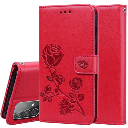 For Samsung Galaxy A52 5G / 4G Rose Embossed Horizontal Flip PU Leather Case with Holder & Card Slots & Wallet(Red) by buy2fix