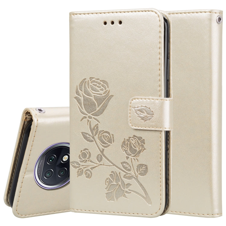 For Xiaomi Redmi Note 9T 5G Rose Embossed Horizontal Flip PU Leather Case with Holder & Card Slots & Wallet(Gold) by buy2fix