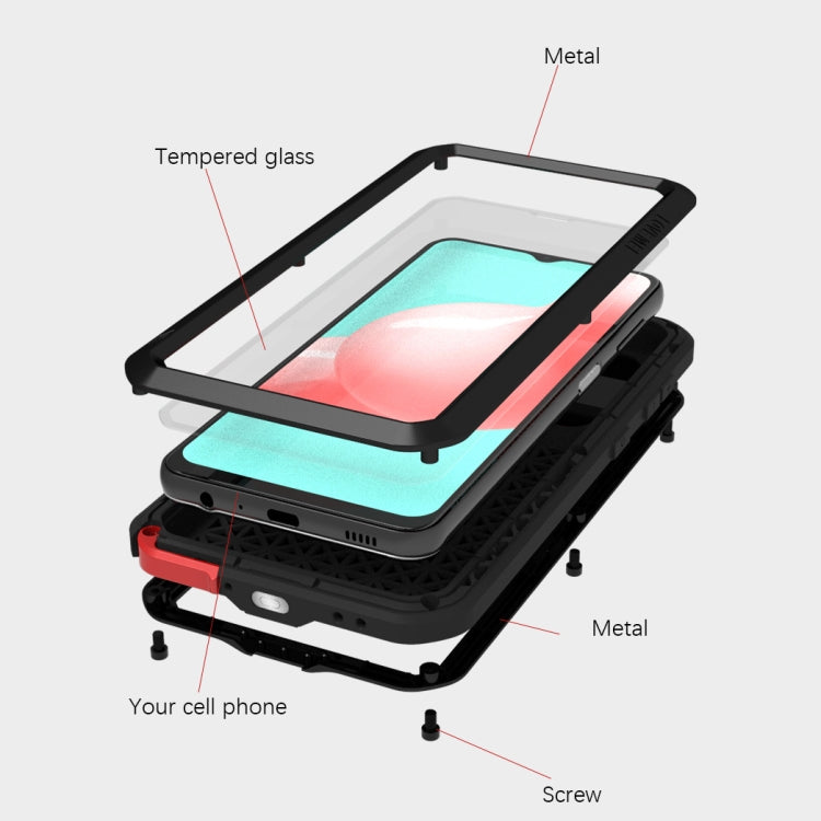 For Samsung Galaxy A32 5G LOVE MEI Metal Shockproof Waterproof Dustproof Protective Case with Glass(Red) by LOVE MEI