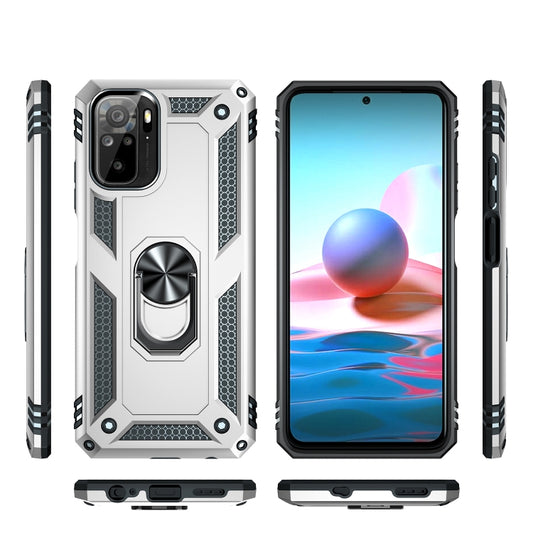 For Xiaomi Redmi Note 10 / Note 10s Shockproof TPU + PC Protective Case with 360 Degree Rotating Holder(Silver) by buy2fix