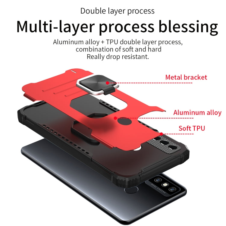 For Tecno Spark 6 Go Fierce Warrior Series Armor All-inclusive Shockproof Aluminum Alloy + TPU Protective Case with Ring Holder(Red) by buy2fix