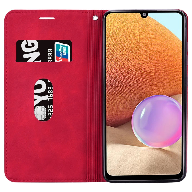 For Samsung Galaxy A32 4G Frosted Business Magnetic Horizontal Flip PU Leather Case with Holder & Card Slot & Lanyard(Red) by buy2fix