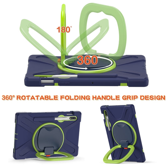 For Samsung Galaxy Tab S8 / Galaxy Tab S7 T870 / T875 Silicone + PC Protective Case with Holder & Shoulder Strap(Navy Blue + Yellow Green) by buy2fix