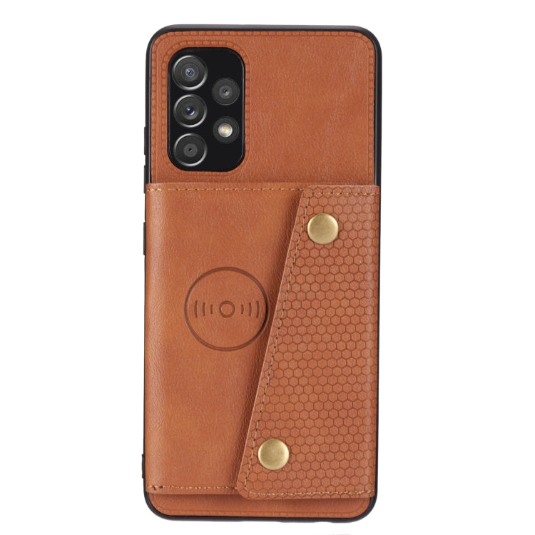 For Samsung Galaxy A32 4G Double Buckle PU + TPU Shockproof Magnetic Protective Case with Card Slot & Holder(Brown) by buy2fix
