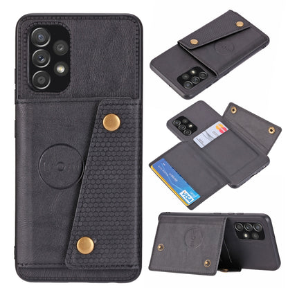 For Samsung Galaxy A32 4G Double Buckle PU + TPU Shockproof Magnetic Protective Case with Card Slot & Holder(Black) by buy2fix