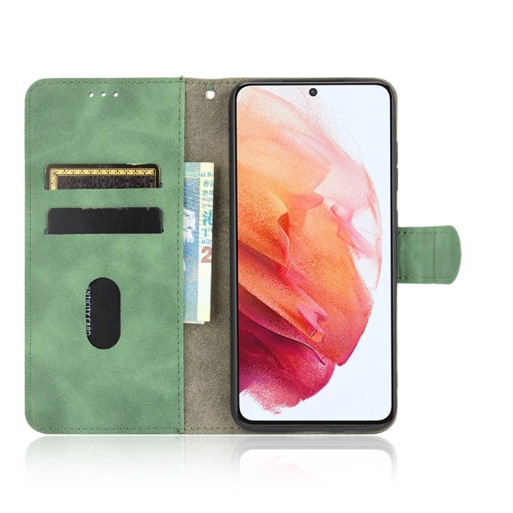 For Samsung Galaxy S21 FE Solid Color Skin Feel Magnetic Buckle Horizontal Flip Calf Texture PU Leather Case with Holder & Card Slots & Wallet(Green) by buy2fix