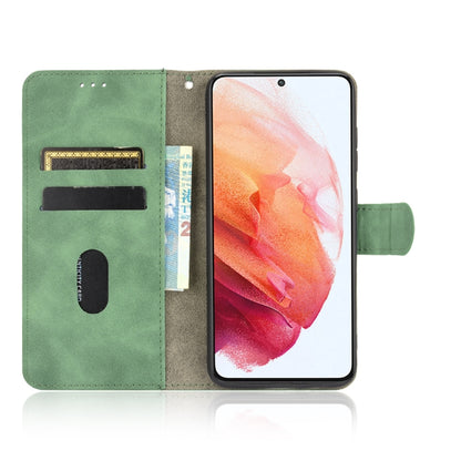 For Samsung Galaxy S21 FE Solid Color Skin Feel Magnetic Buckle Horizontal Flip Calf Texture PU Leather Case with Holder & Card Slots & Wallet(Green) by buy2fix