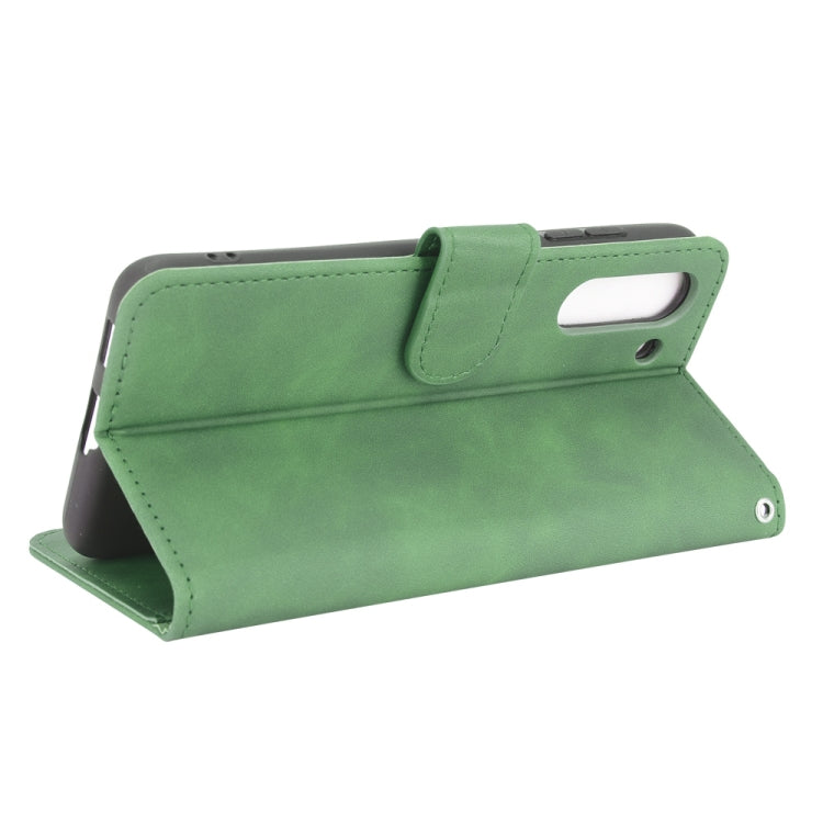 For Samsung Galaxy S21 FE Solid Color Skin Feel Magnetic Buckle Horizontal Flip Calf Texture PU Leather Case with Holder & Card Slots & Wallet(Green) by buy2fix