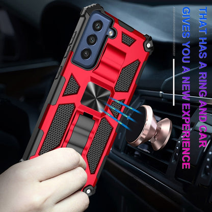 For Samsung Galaxy S21 FE Shockproof TPU + PC Magnetic Protective Case with Holder(Blue) by buy2fix