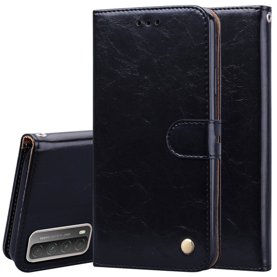 For Huawei P smart 2021 Business Style Oil Wax Texture Horizontal Flip Leather Case with Holder & Card Slots & Wallet(Black)