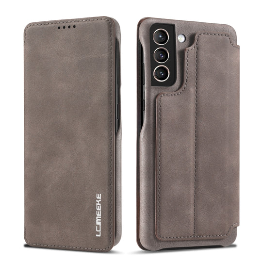 For Samsung Galaxy S21 FE LC.IMEEKE Hon Ancient Series Horizontal Flip Leather Case with Holder & Card Slot(Coffee)