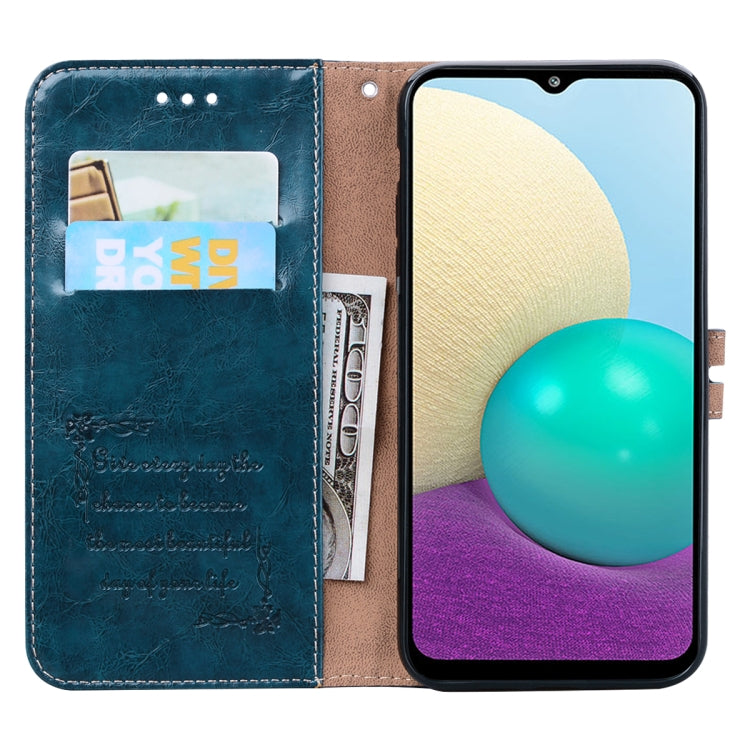 For Samsung Galaxy A02 (EU Version) Business Style Oil Wax Texture Horizontal Flip Leather Case with Holder & Card Slots & Wallet(Blue) by buy2fix