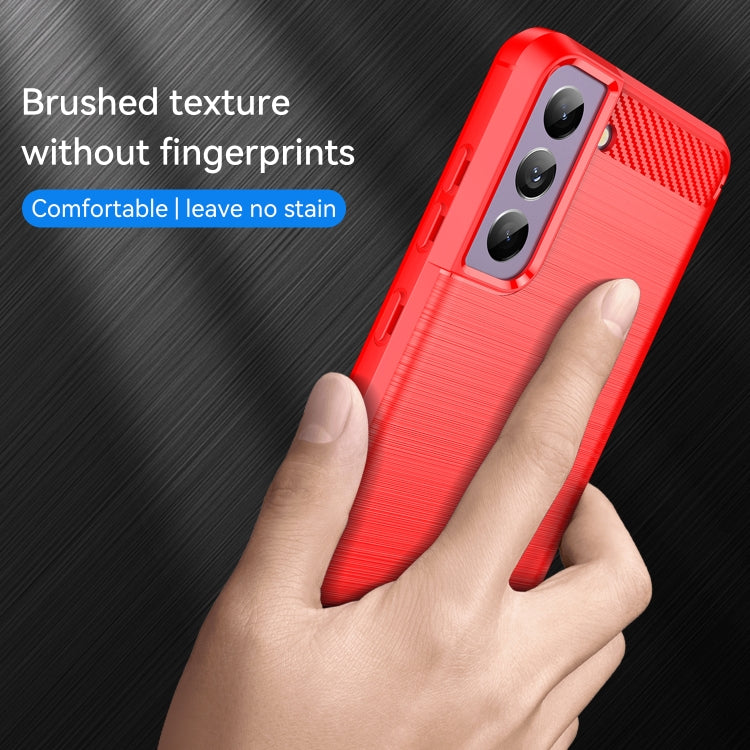 For Samsung Galaxy S21 FE Brushed Texture Carbon Fiber TPU Case(Red) by buy2fix
